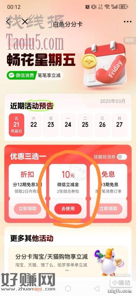 京东金融  白条分分卡  10立减金