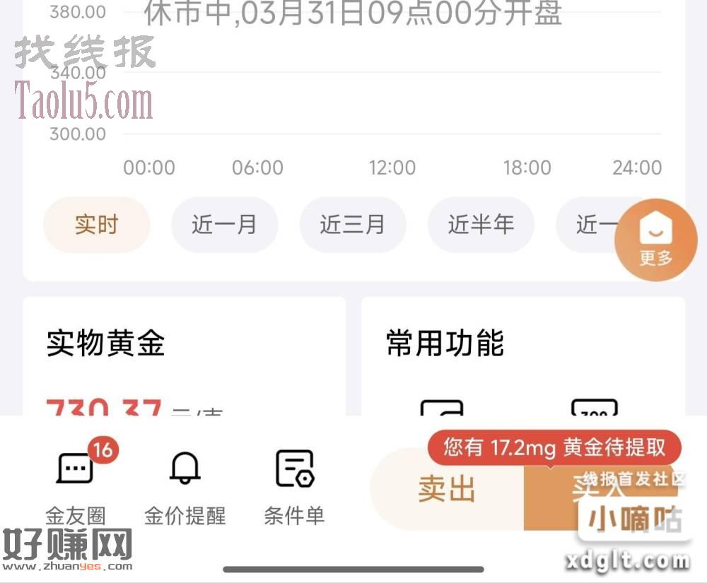 保底30元，京东新号一分钱领价值12元黄金，再买入750元黄
