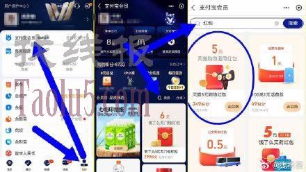 支付宝我的-积分-249积分 ，可换天喵5.01-5虹包！