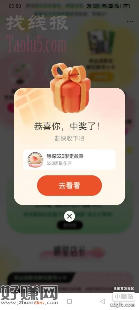 支付宝搜索鲸探横幅去抽，终于中了，赶了个末班车。520勋章应