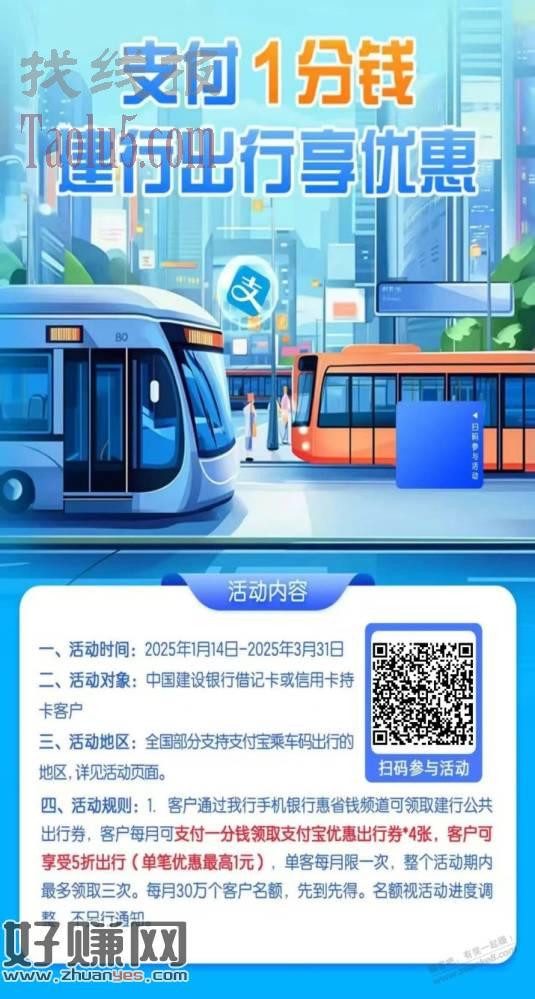 1分钱公共交通出行券4张