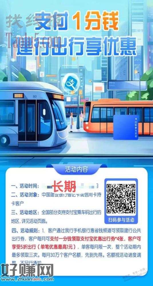 1分钱公共交通出行券4张