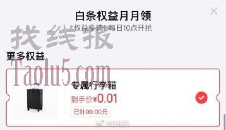 10点，京东APP-我的-白条进入-白条权益月月领